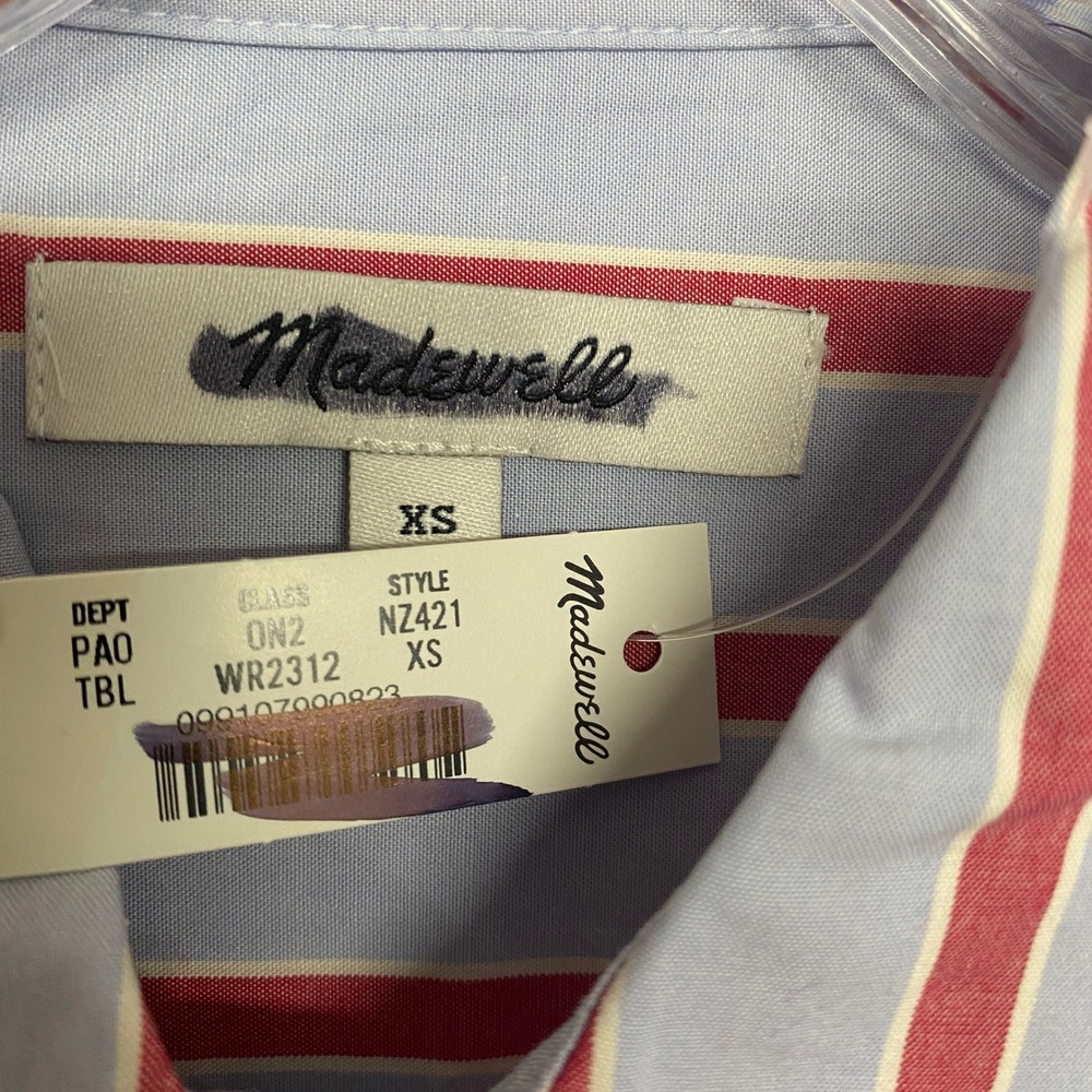 Madewell Top Womens XS Tranquil Blue Red Striped The Easy Shirt Cotton NZ421 - Picture 4 of 10